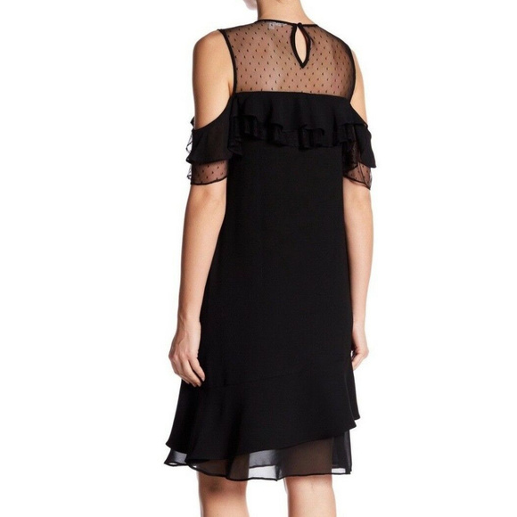 Nanette Cold Shoulder Swiss Dot Mesh Ruffle Dress - Picture 3 of 6